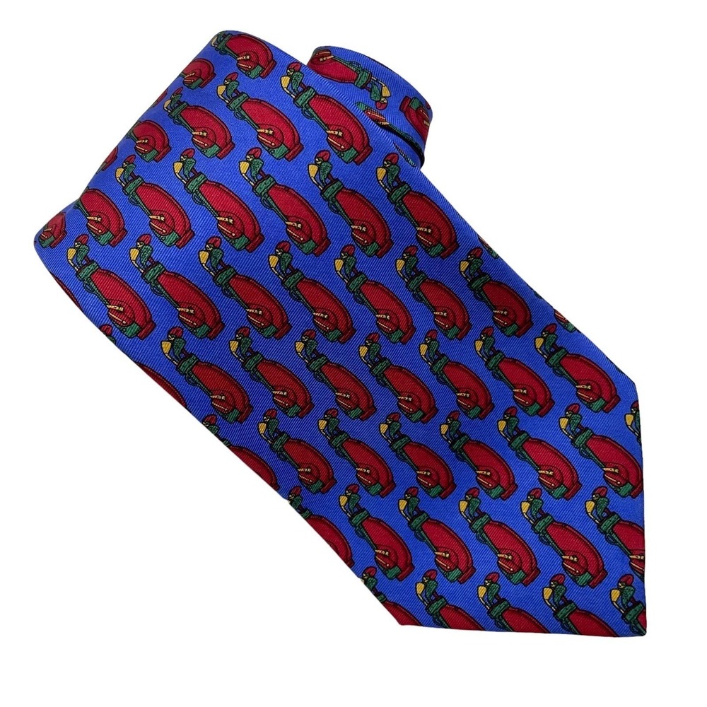 Polo Ralph Lauren Tie Blue Silk Golf Bag AOP Classic Wide Preppy Country Club
